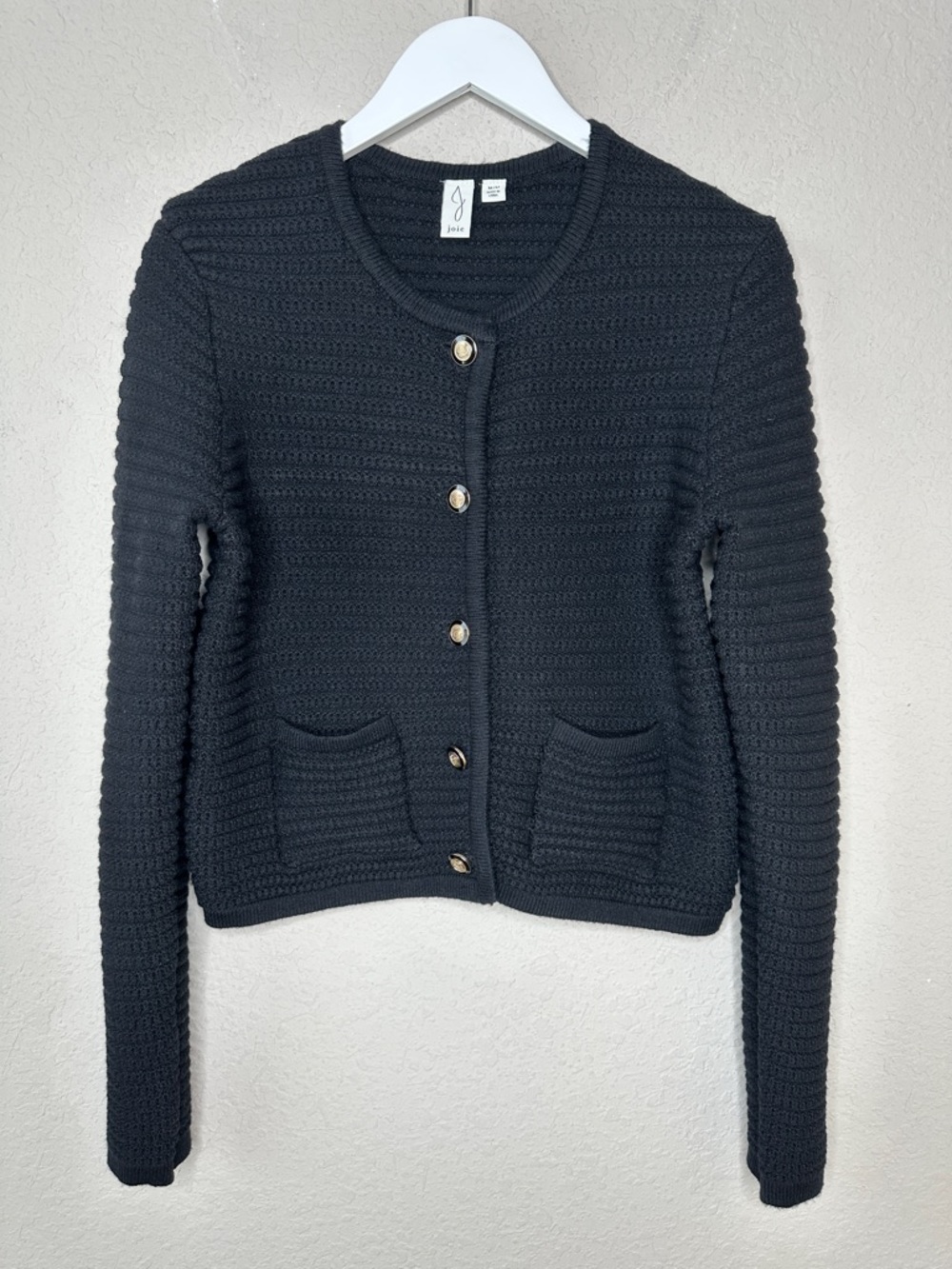 Joie Women's Ribbed Cardigan Sweater Lady Jacket Size‎ Medium Black Gold Buttons